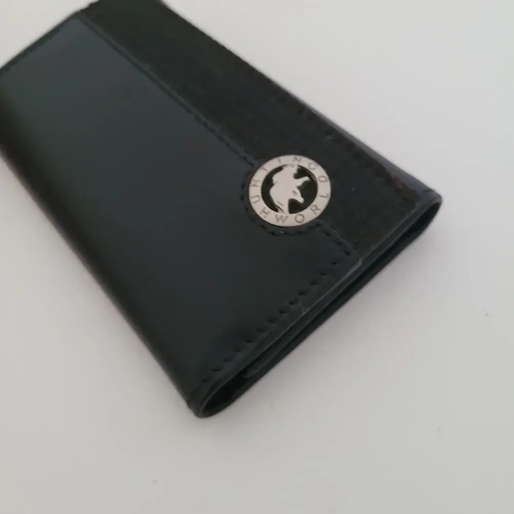 Hunting World Key Card Case Hooks Holder Wallet Logo Black Trifold Desig Italian